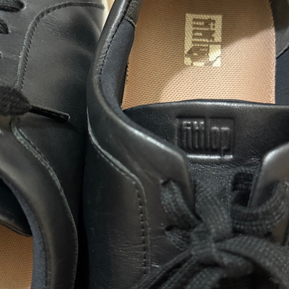 FitFlop Black Leather Comfort Sneakers Lace Up Walking Shoes Women US 8.5 EU 40 - Picture 7 of 12